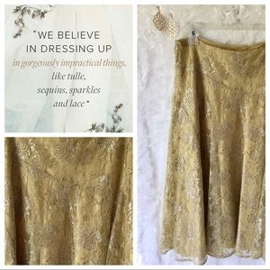 Jones New York Gold Metallic Lace Floral Skirt